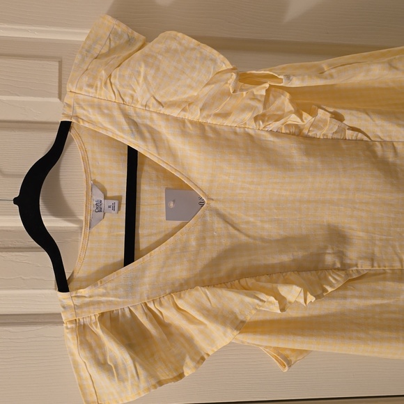 CROFT & BARROW WOMEN'S YELOW & WHITE GINGHAM TOP WITH RUFFLED SLEEVES SIZE XL - Picture 4 of 16